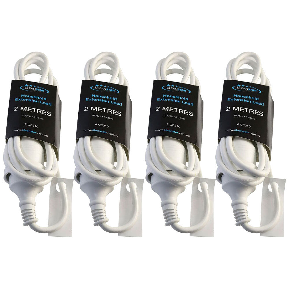 Cleanstar 2m Household/Home Portable Indoor Extension Lead Plug & Play White (4 Pack)