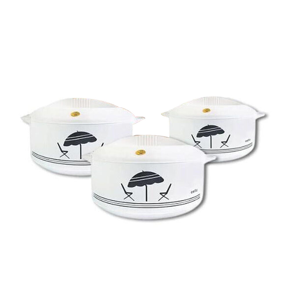 Cello Jumbo Exl Stainless Steel Hot Pot Casserole Set Food Warmer White (3 Pieces)