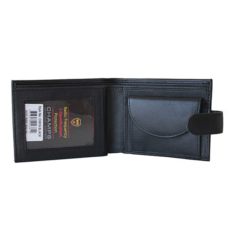 Champs Leather Mens 12cm Cash/RFID Wallet Holder - Black