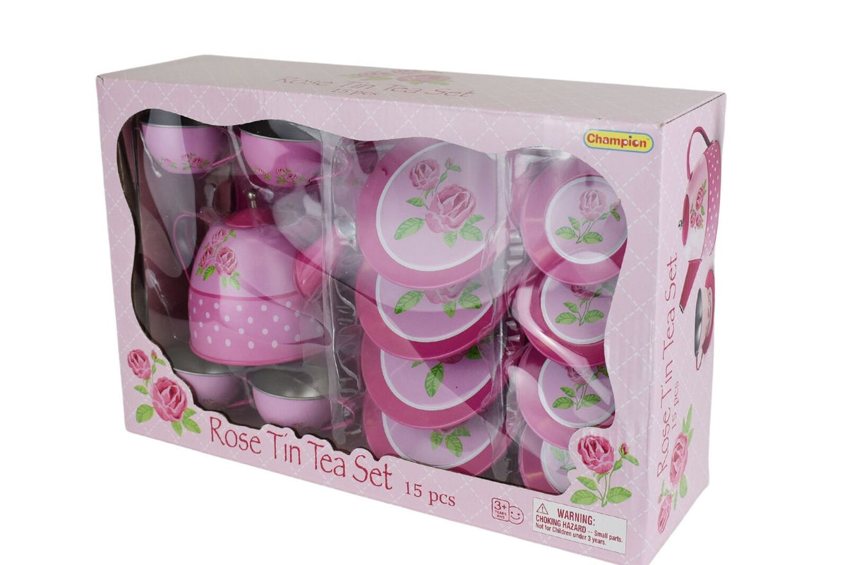 Kaper Kidz Children/Kids Rose Themed Pretend Play Tin Teacup/Teapot Set 3+ (15 Pieces) — image 2