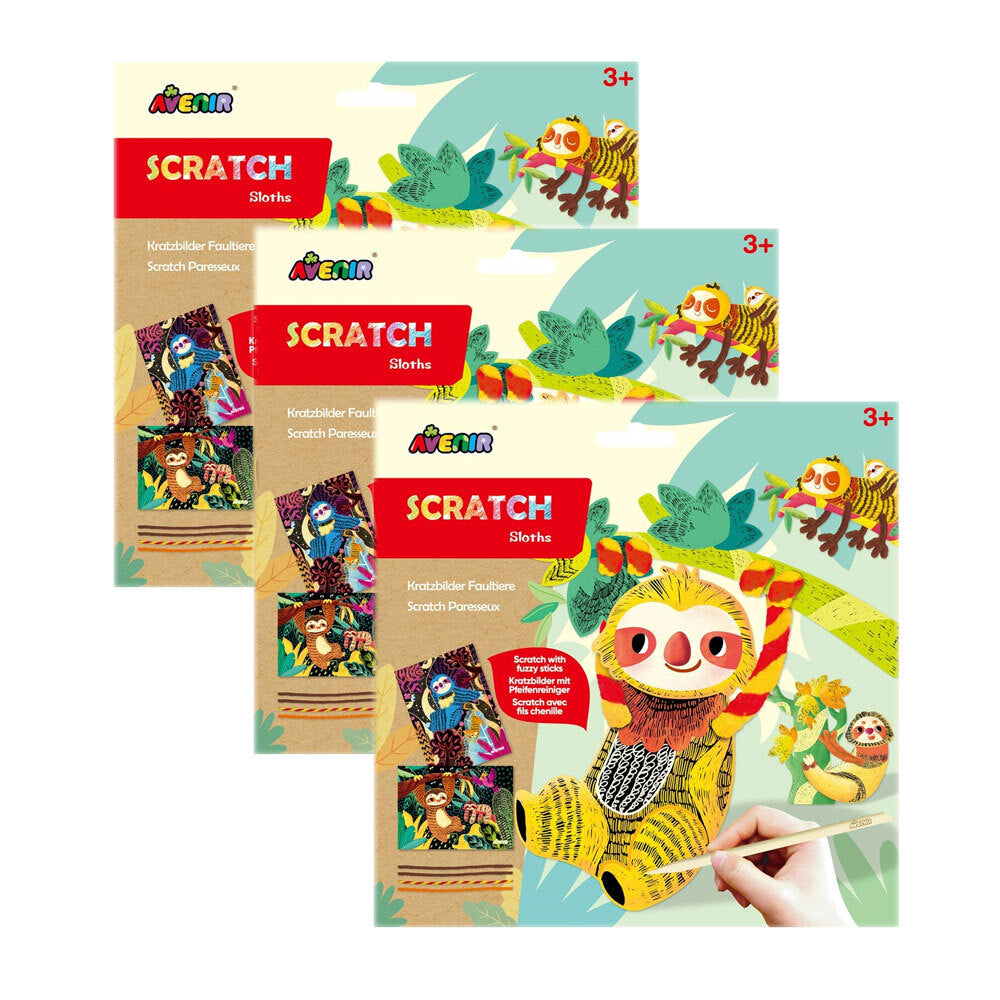 Avenir Scratch Sloths Animal Scratch Art Kids/Children Fun Craft Activity 3y+ (3 Pack)