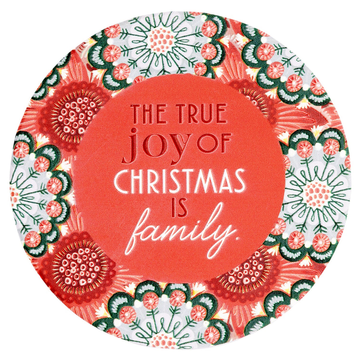 Splosh Christmas Family Ceramic/Cork Coaster Drink Mat/Pad Round 10.5cm Red/GRN