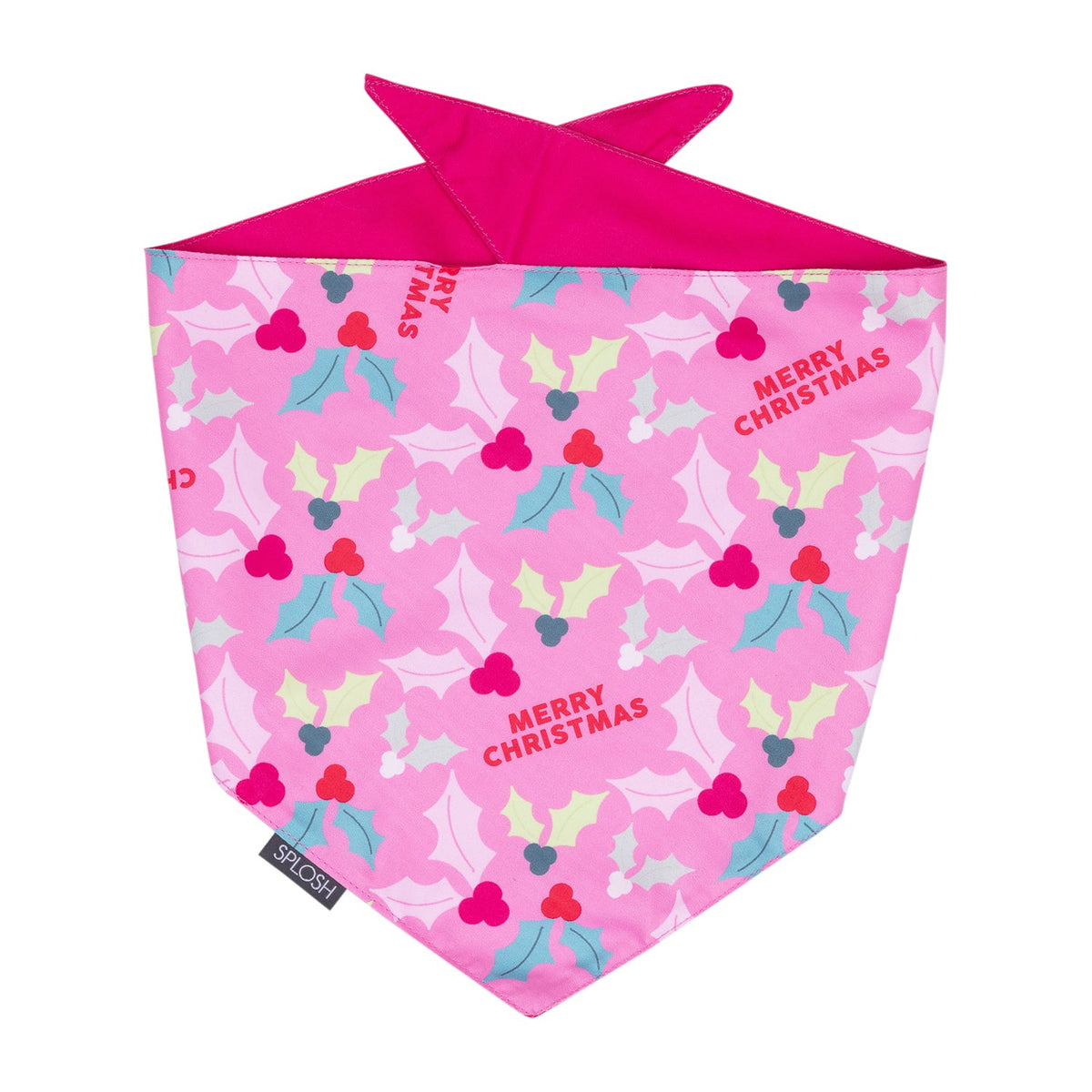 Splosh Christmas Holly Pet/Animal Dog Cotton Bandana Neck Collar 70x25cm Pink — image 2