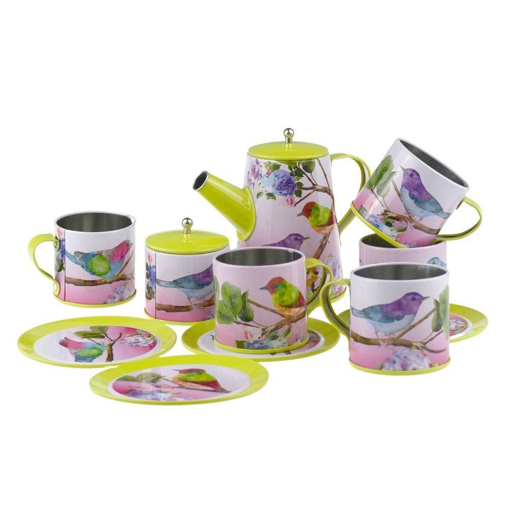 Kaper Kidz 13pc Bird Tin Tea Mug Set Kids Pretend Play Toy