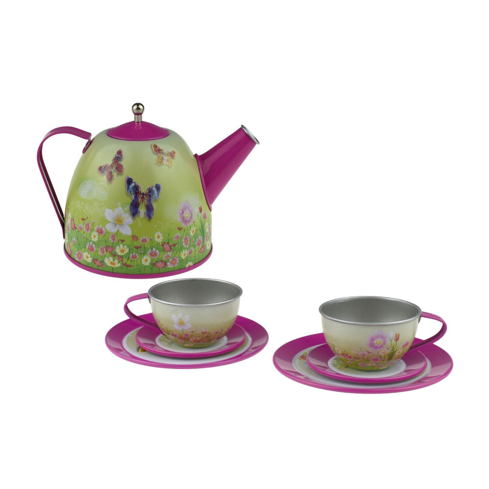 Kaper Kidz Pink Butterfly Tin Tea Set 15 Pieces Pretend Play Kids 3y+ — image 4