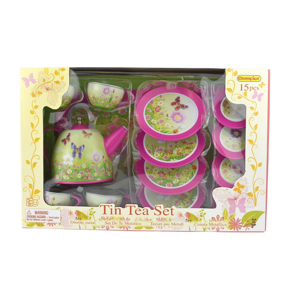 Kaper Kidz Pink Butterfly Tin Tea Set 15 Pieces Pretend Play Kids 3y+ — image 2
