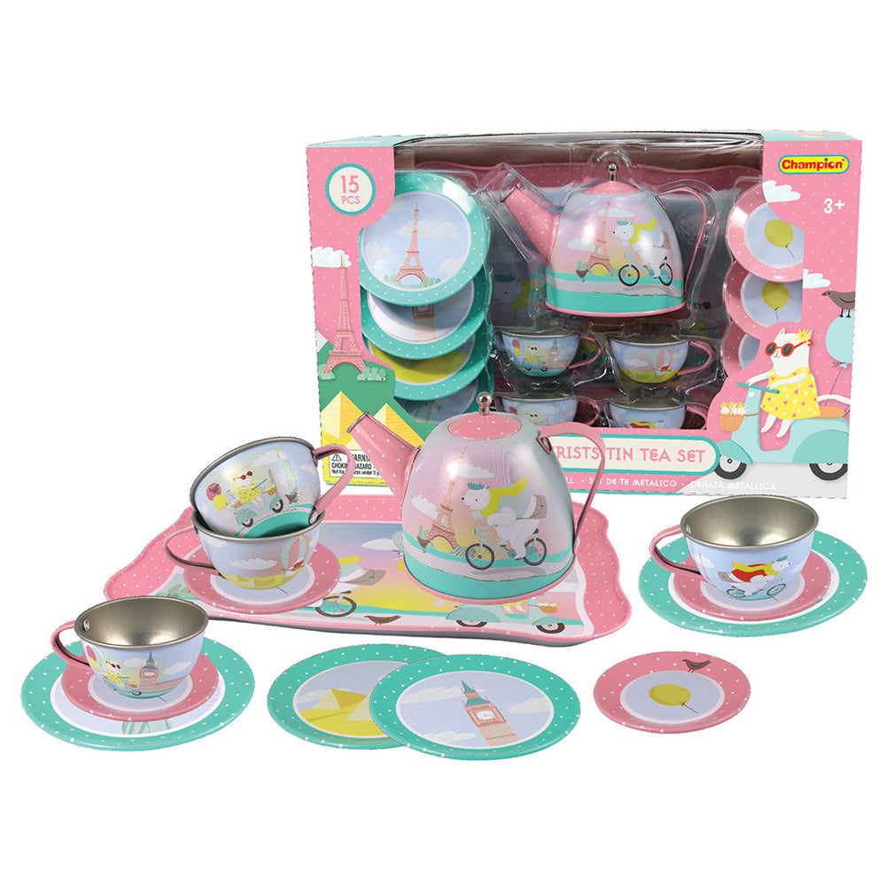 Kaper Kidz 15pc Animal Tourists Tin Tea Set Kids Pretend Play Toy