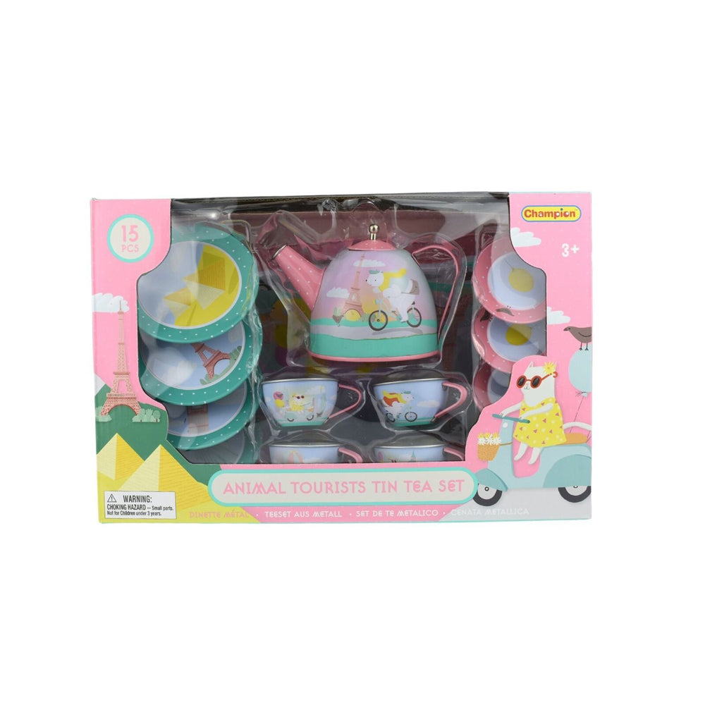 Kaper Kidz 15pc Animal Tourists Tin Tea Set Kids Pretend Play Toy — image 2