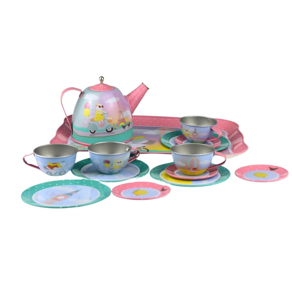 Kaper Kidz 15pc Animal Tourists Tin Tea Set Kids Pretend Play Toy — image 3