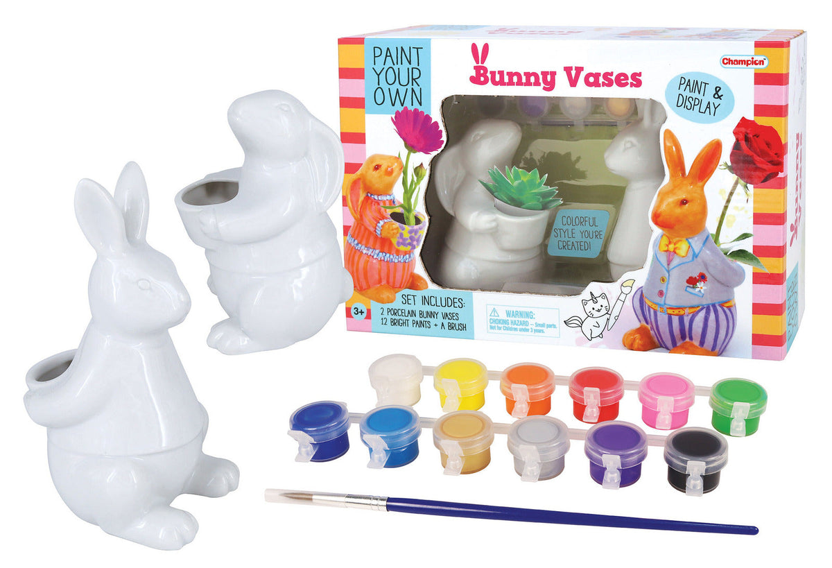 Kaper Kidz Pyo Bunny Vases Craft Kit Ceramic Painting Set Includes Paintbrush 5 Plus Age Range