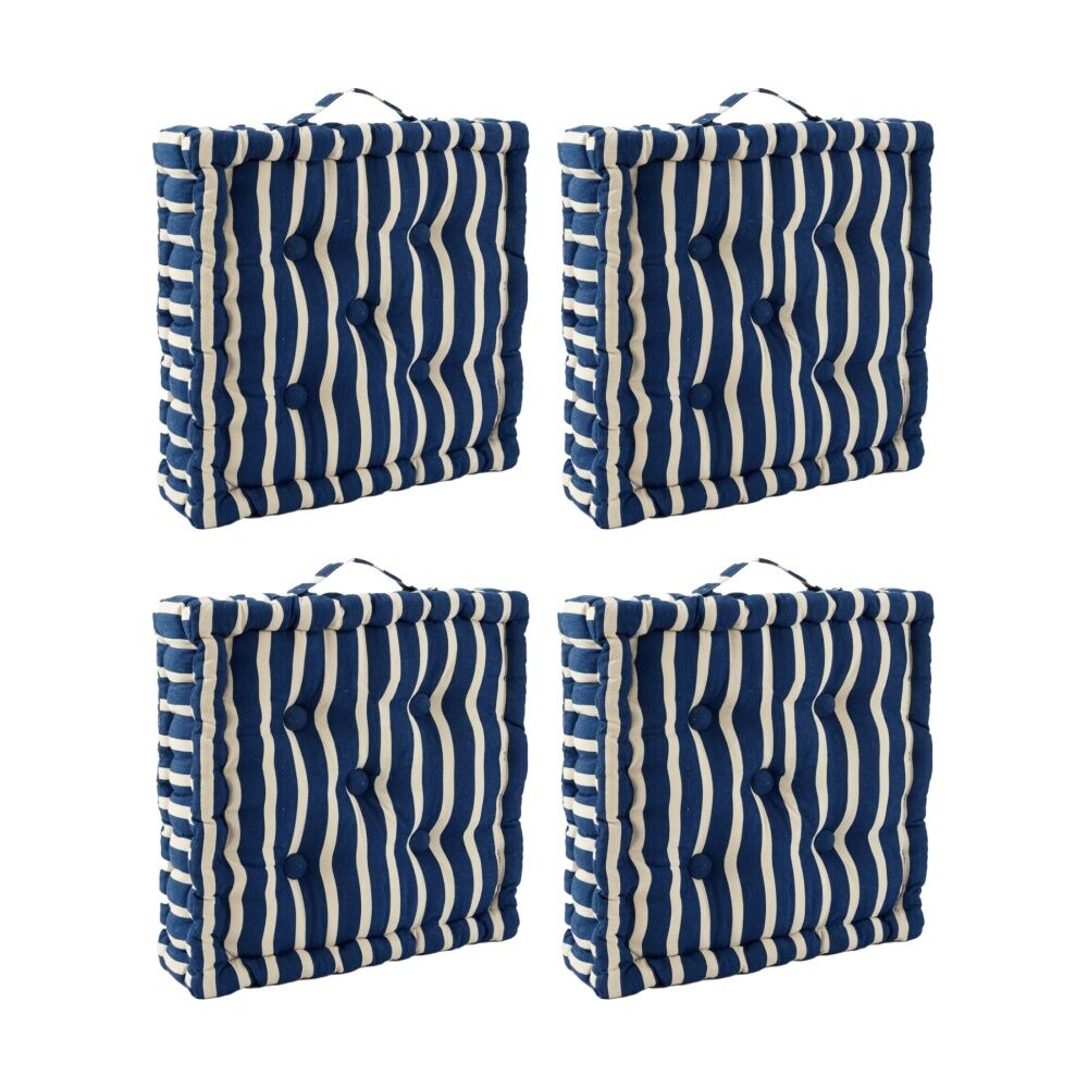 Cdsi Essential Box Cushion Stripe Recycled Cotton Polyester Blue 40x40x8cm (4 Pack)
