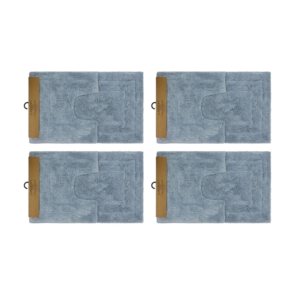 Cdsi 4x2pc CDSI Lunasoft Tufted Bathset Cotton Set Dusty Blue 50x80cm & 50x50cm (4 Pack)