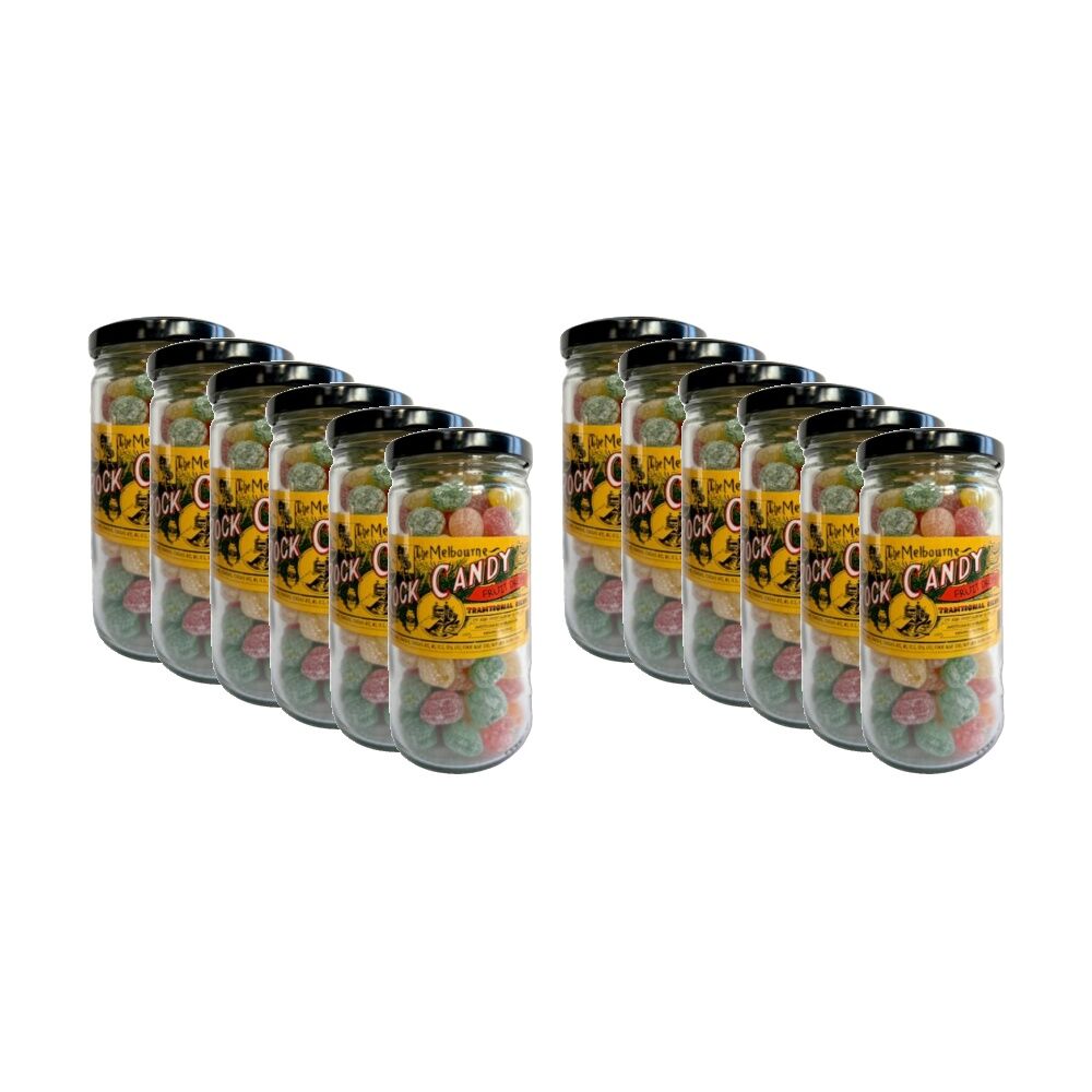 Melbourne Rock Candy Tradition Hard Boiled Sweets Lollies Fruit Drops (12 Pack)