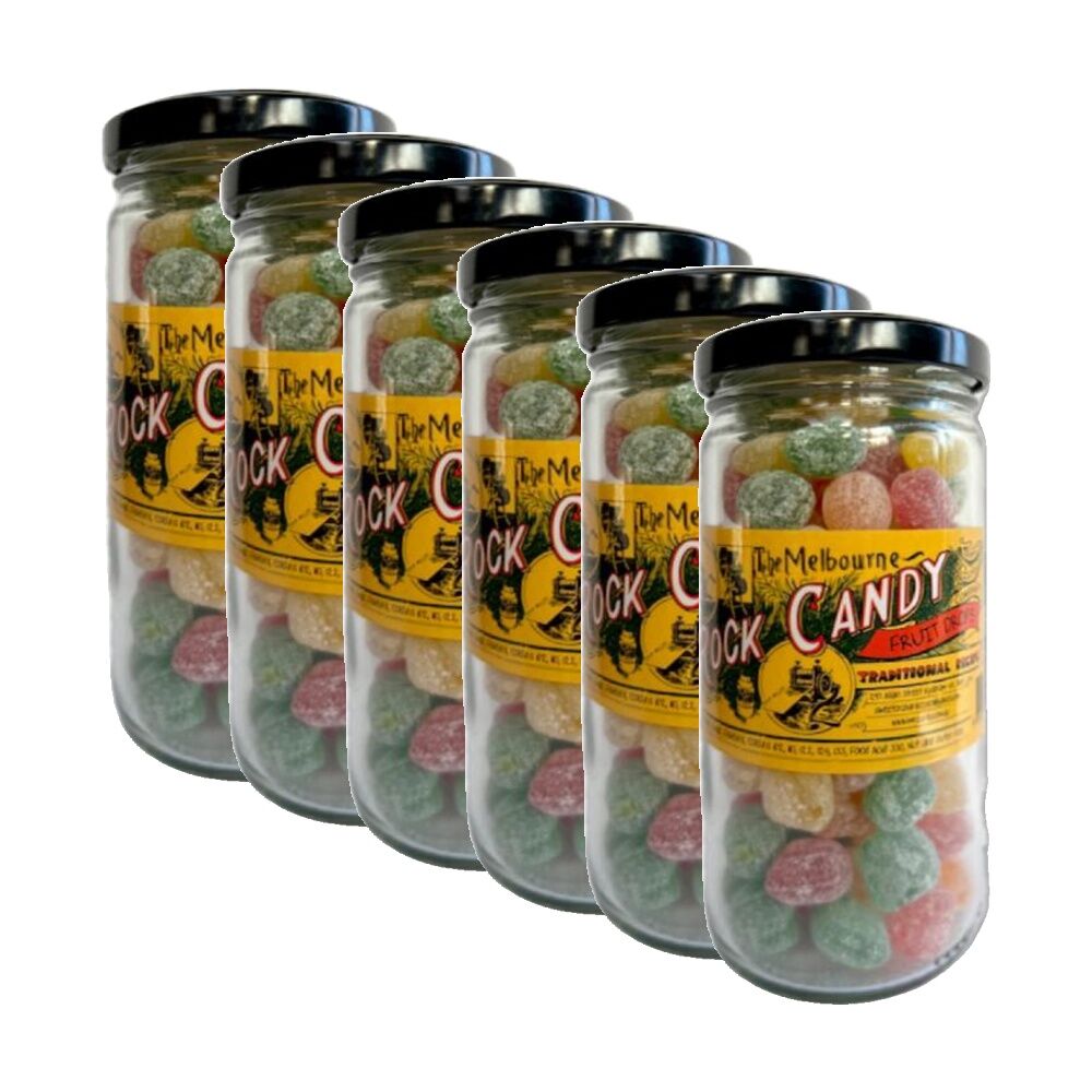 Melbourne Rock Candy Tradition Hard Boiled Sweets Lollies Fruit Drops (6 Pack)
