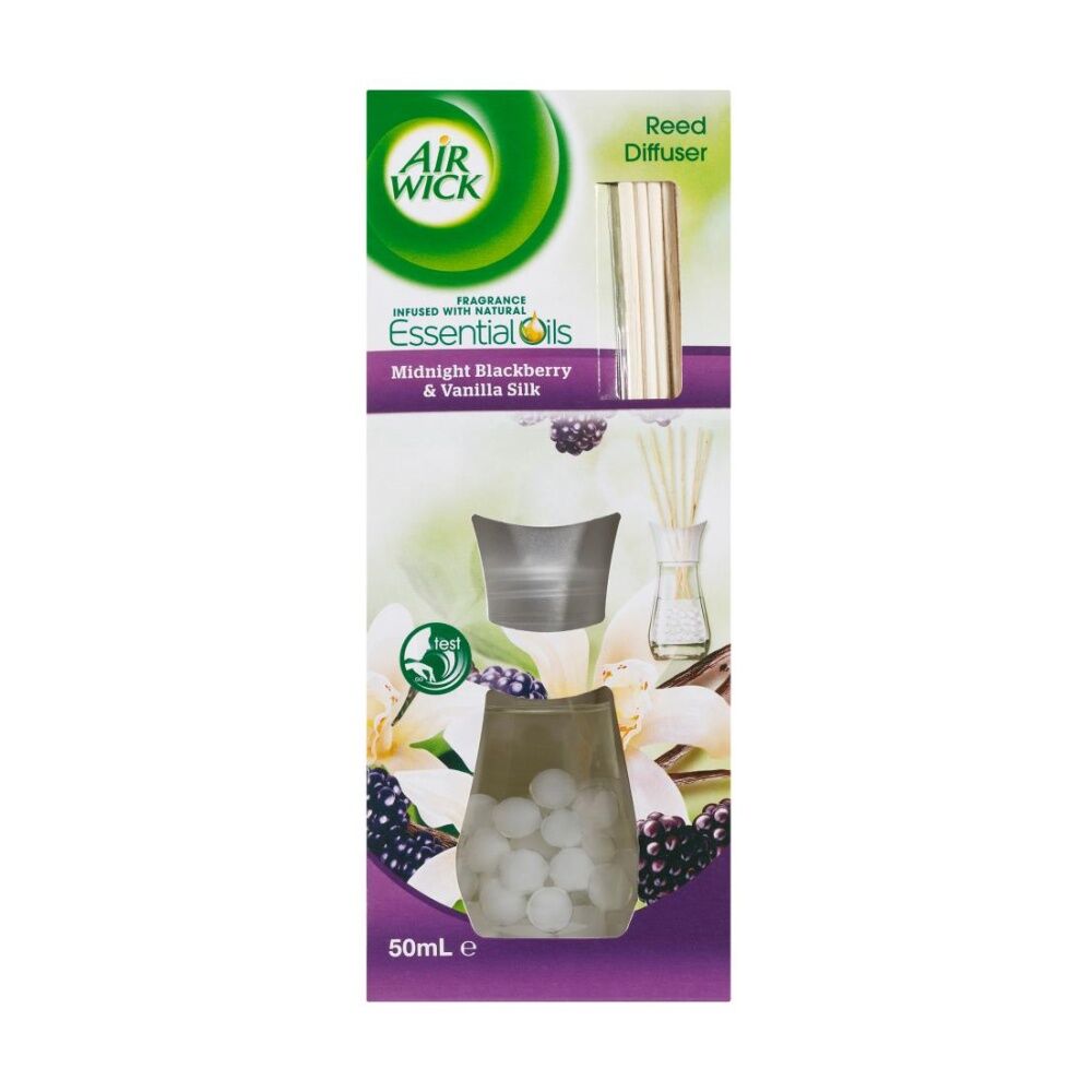 Air Wick 50mL Reed Diffuser Essential Oils Midnight Blackberry And Vanilla Silk Home Fragrance