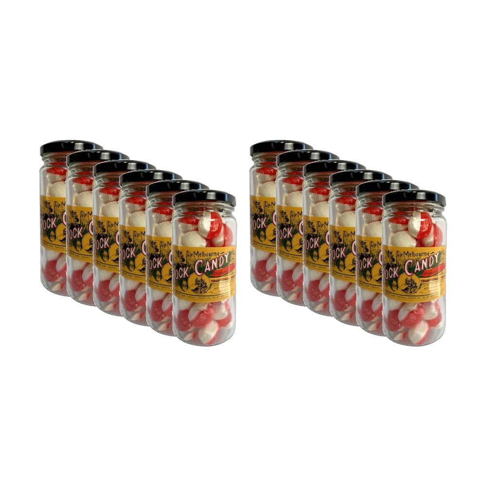 Melbourne Rock Candy Tradition Hard Boiled Sweets Strawberries & Cream (12 Pack)