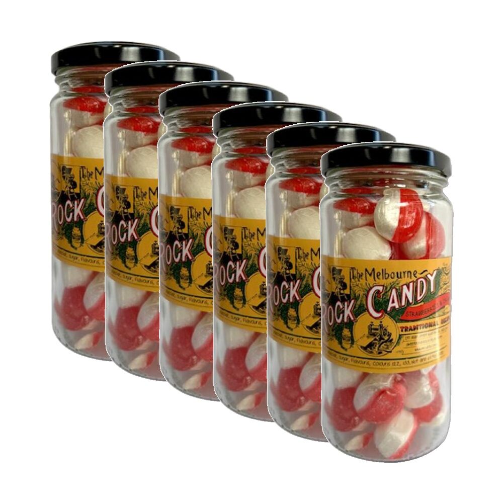 Melbourne Rock Candy Tradition Hard Boiled Sweets Strawberries & Cream (6 Pack)