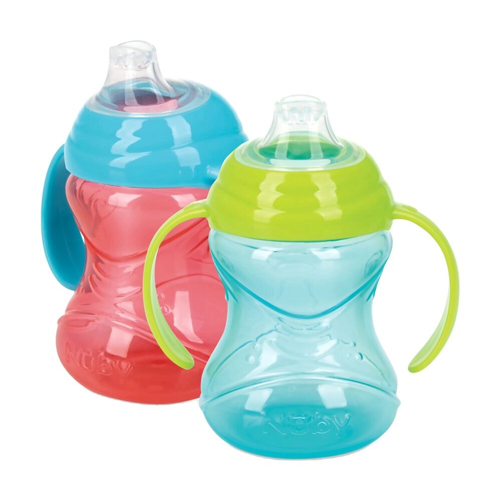 Nuby Clik-It Soft Spout Grip N Sip Toddler Cup 300ml Orange/Teal 4m+ (2 Pieces)