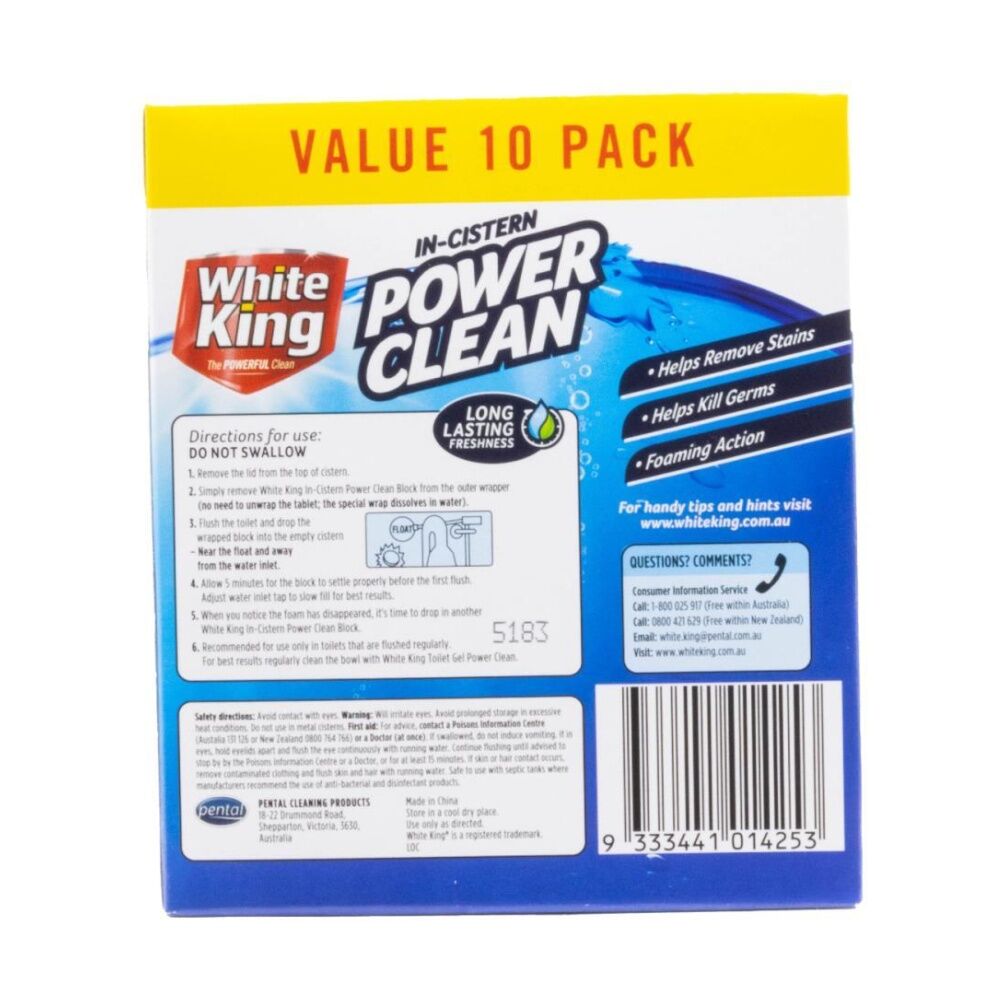 White King 4x10pc In Cistern Power Clean Toilet Blocks Value Pack 50g (4 Pack) — image 5