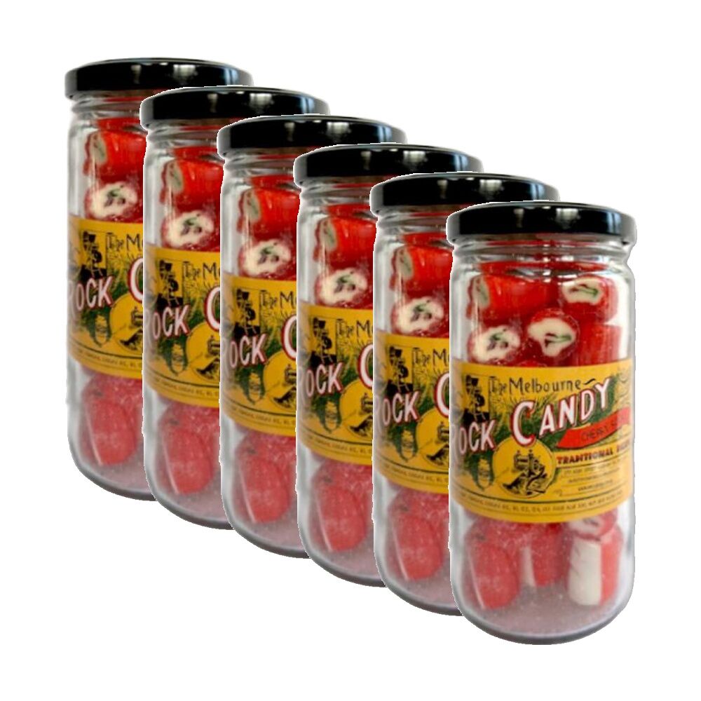 Melbourne Rock Candy Tradition Hard Boiled Sweets Lollies Cherry (6 Pack)