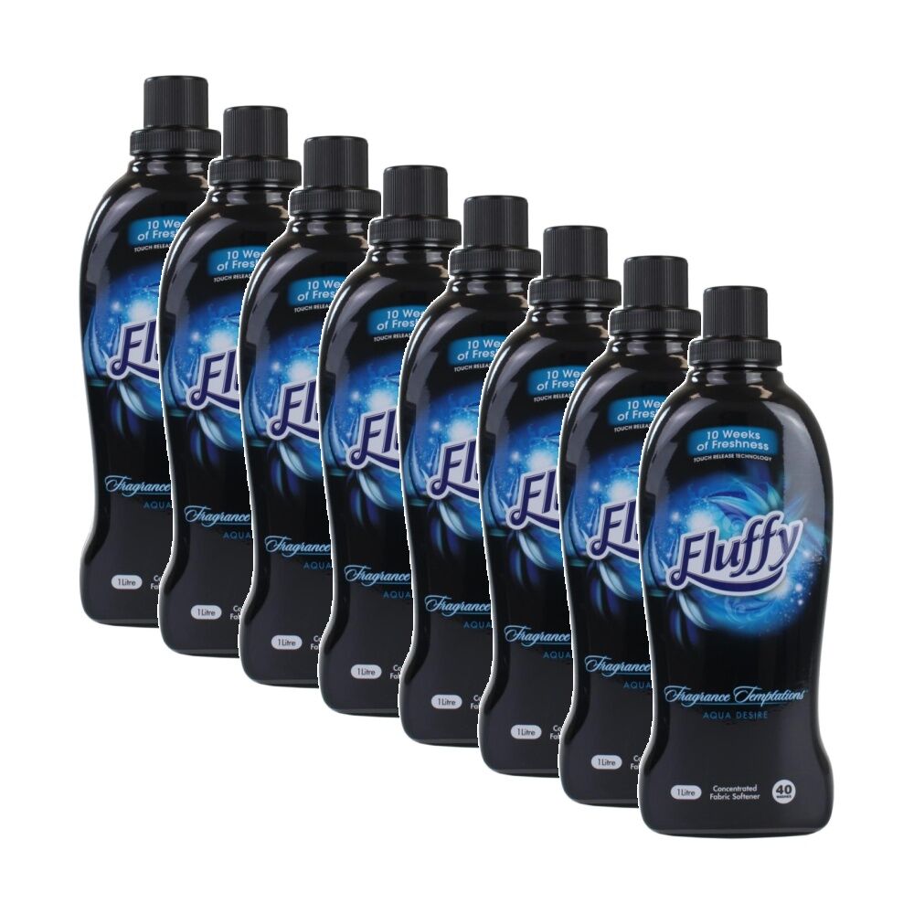 Fluffy Fabric Conditioner Temptations Aqua Desire Concentrated 850mL (8 Pack)