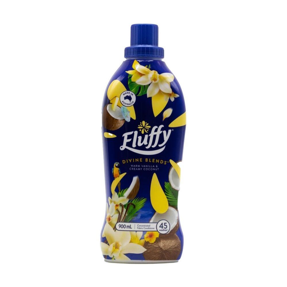 Fluffy 900mL Fabric Conditioner Concentrated Divine Blends Warm Vanilla And Creamy Coconut Softener
