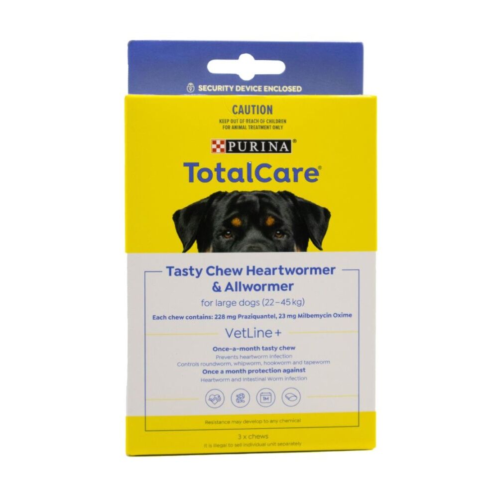 Purina Total Care Tasty Chews Heartwormer & Allwormer For Dogs Large 22-45kg (3 Pieces)