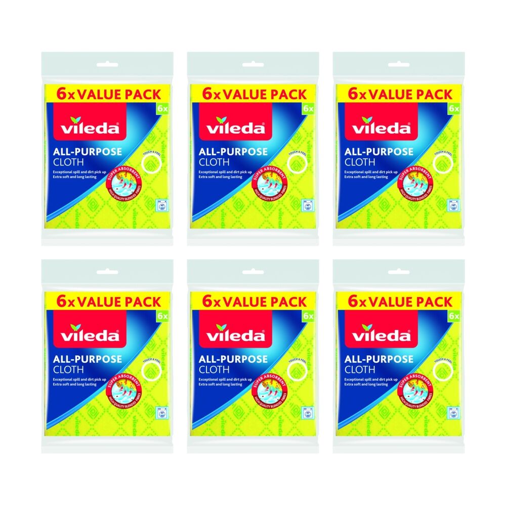 Vileda 6x6pc Vileda All-Purpose Cloth Microfibre Blend Absorbent 29x40cm (6 Pack)