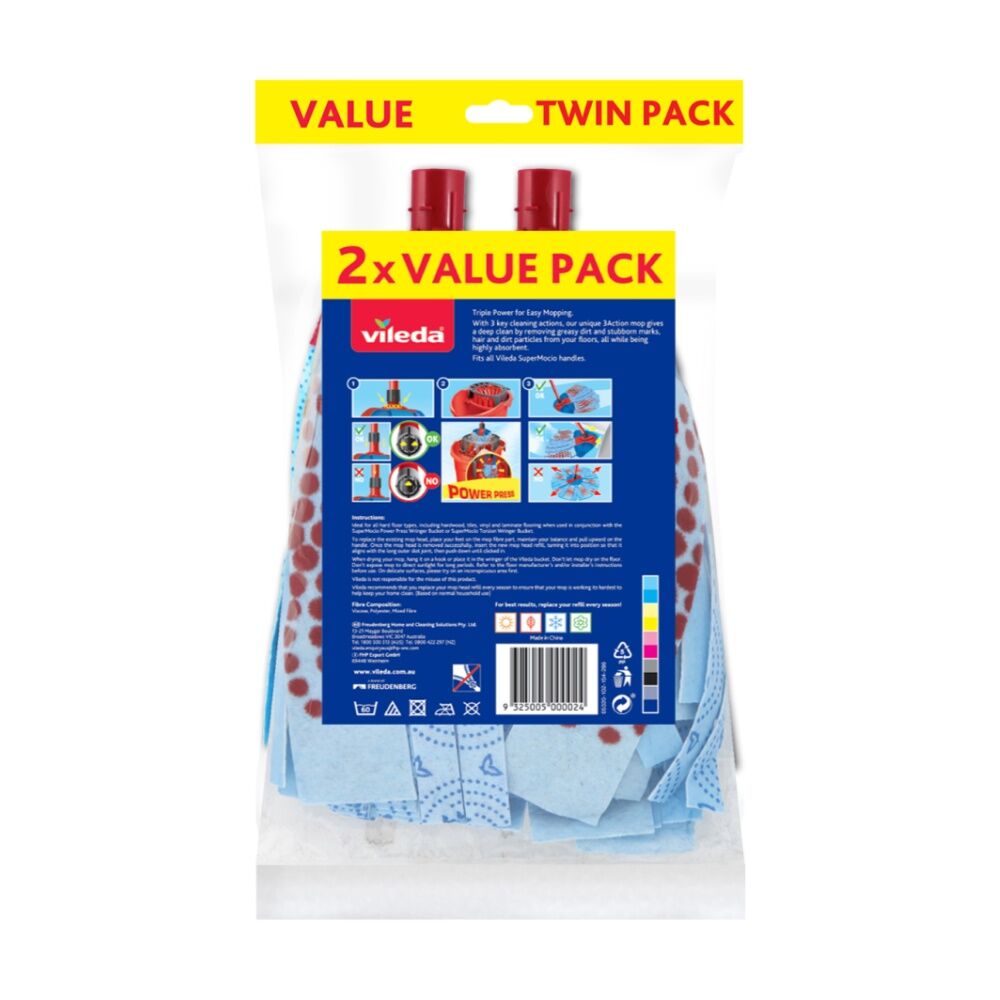 Vileda SuperMocio 3 Action Mop Refill Pack Three Cleaning Zones (2 Pieces) — image 2