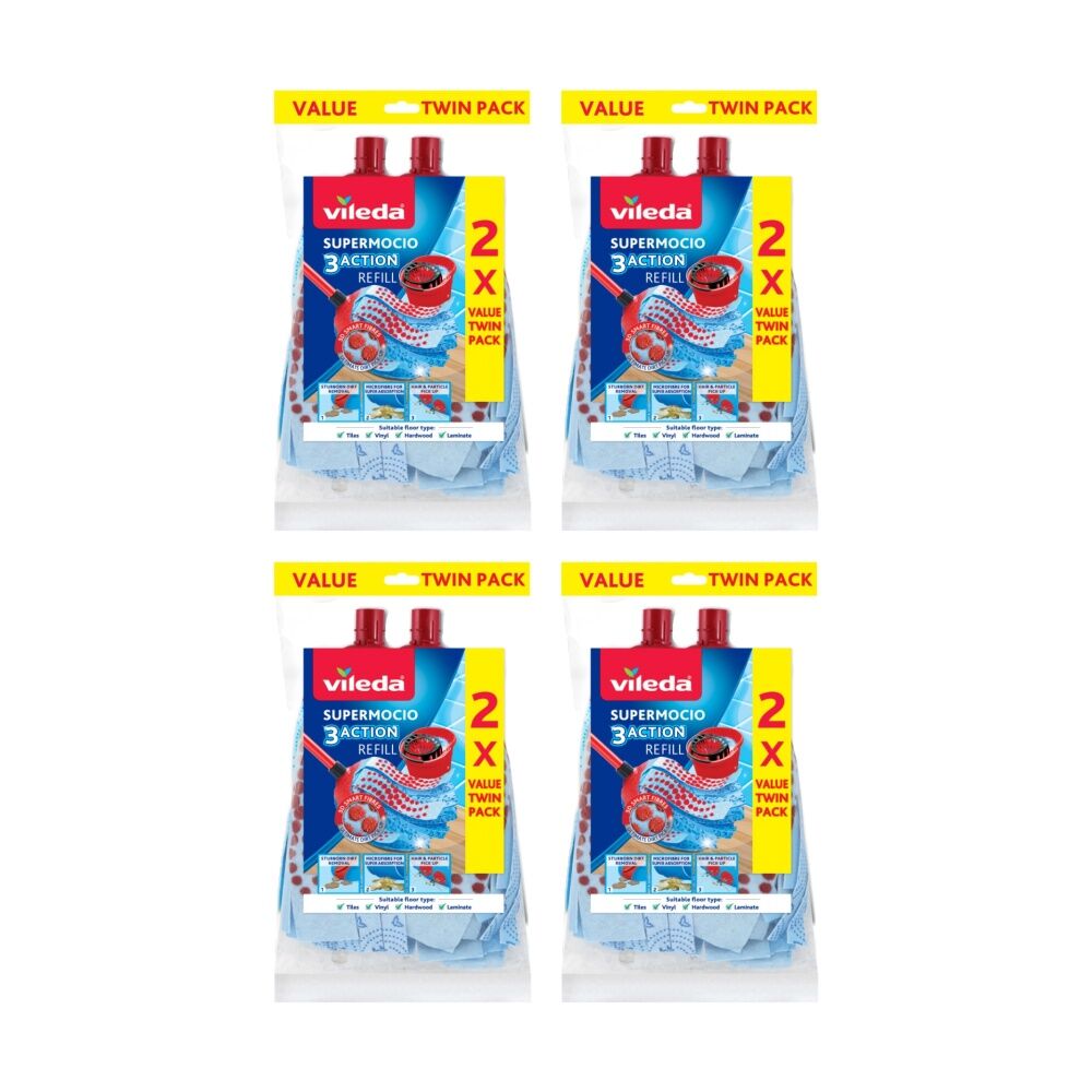 Vileda 4x2pc Vileda SuperMocio 3 Action Mop Refill Pack Three Cleaning Zones (4 Pack)