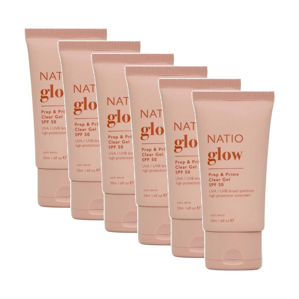 Natio Prep Prime Glow Clear Gel Broad Spectrum SPF50 High Protection 50mL (6 Pack)