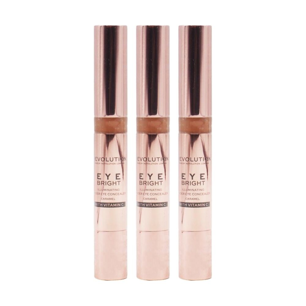 Revolution Eye Bright Concealer Illuminating Under-Eye Makeup Caramel 4g (3 Pack)