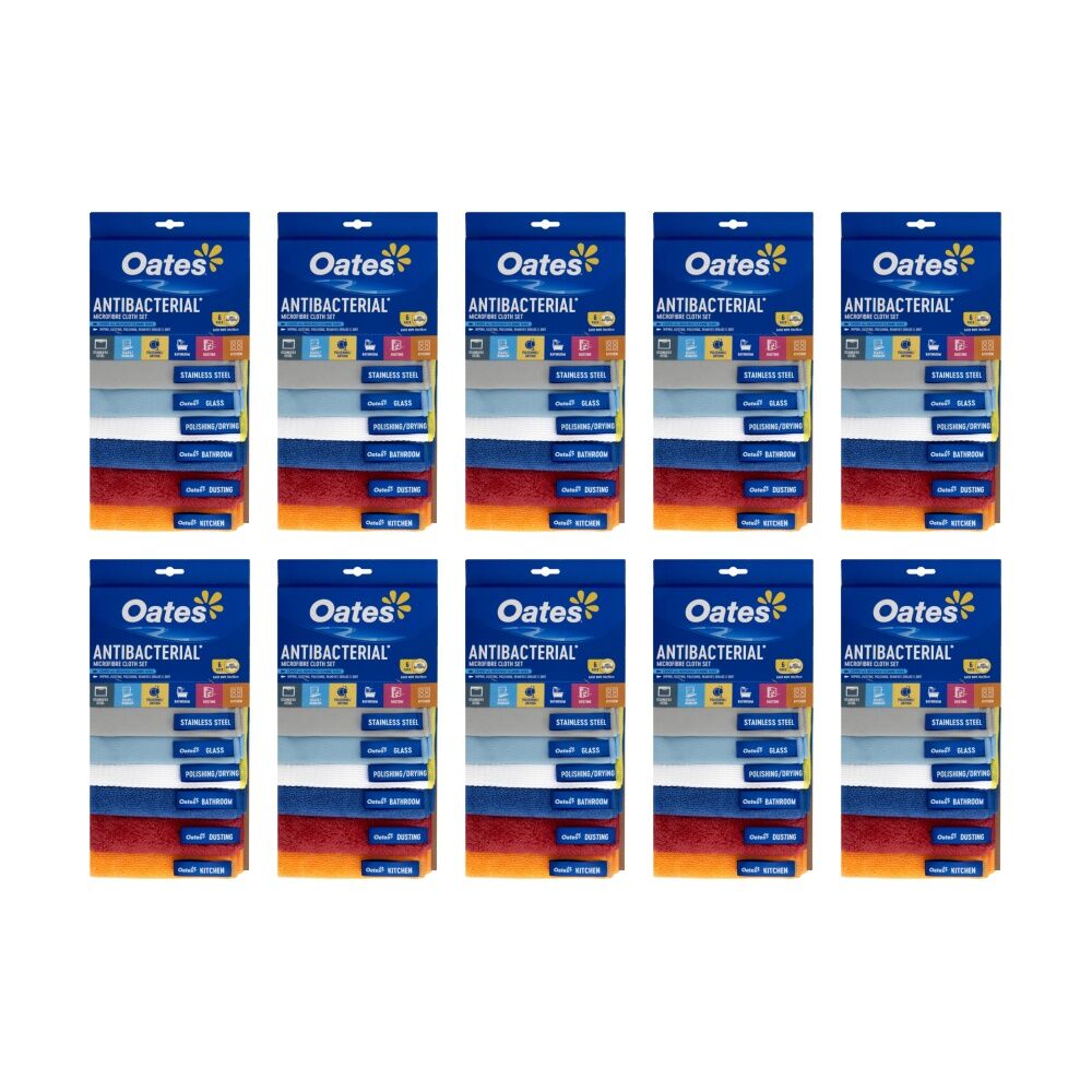 Oates 10x6pc Oates Antibacterial Microfibre Cloth Set Colour Coded Hygienic (10 Pack)