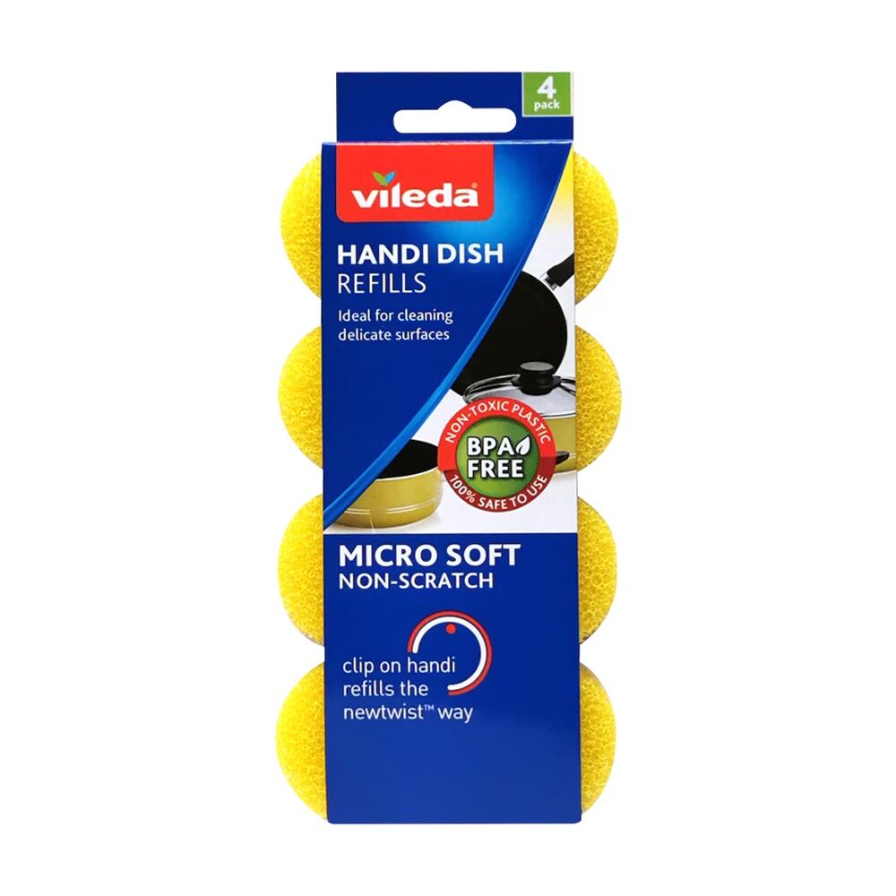 Vileda Handi Dish MicroSoft Refills Non-Scratch Cleaning Sponges (4 Pieces)