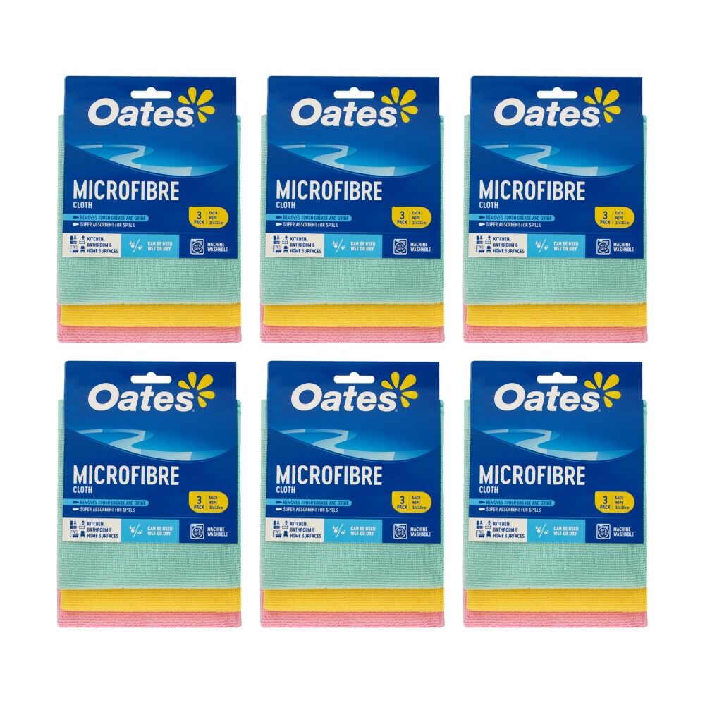 Oates 6x3pc Oates Microfibre Cloth Multi-Purpose Cleaning Cloths For Home Use (6 Pack)
