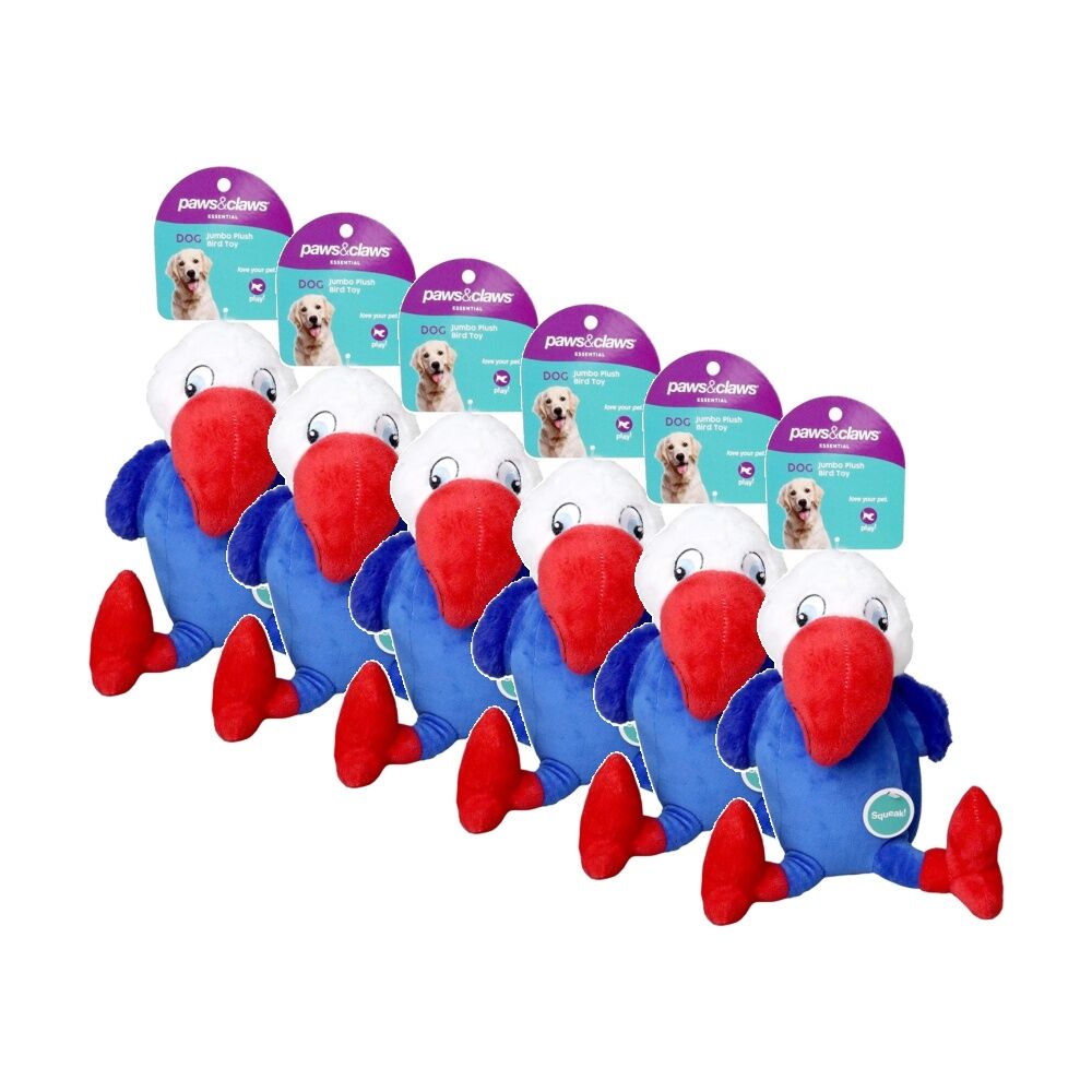 Paws and Claws Super Soft Jumbo Bird Plush Dog Pet Toy w/ Squeaker 30x22cm (6 Pack)