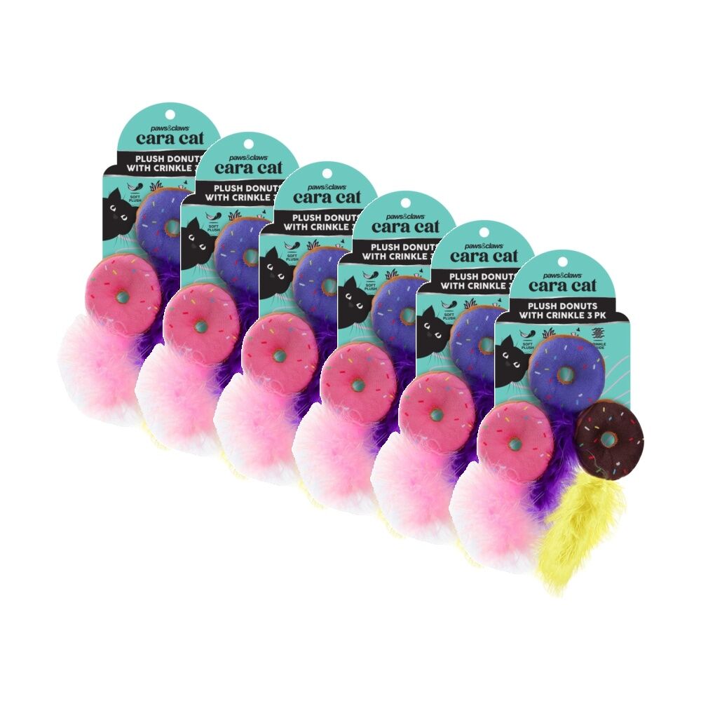 Paws and Claws 3pc Paws And Claws Cara Cat Plush Donuts Crinkle Play Toy Set 6x12cm (6 Pack)