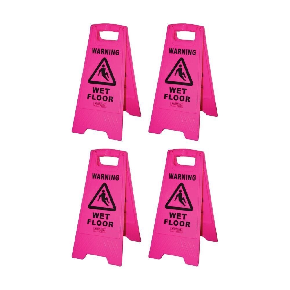 Edco Lightweight & Compact Contractor Wet Floor Sign Pink 61x29x32cm (4 Pack)