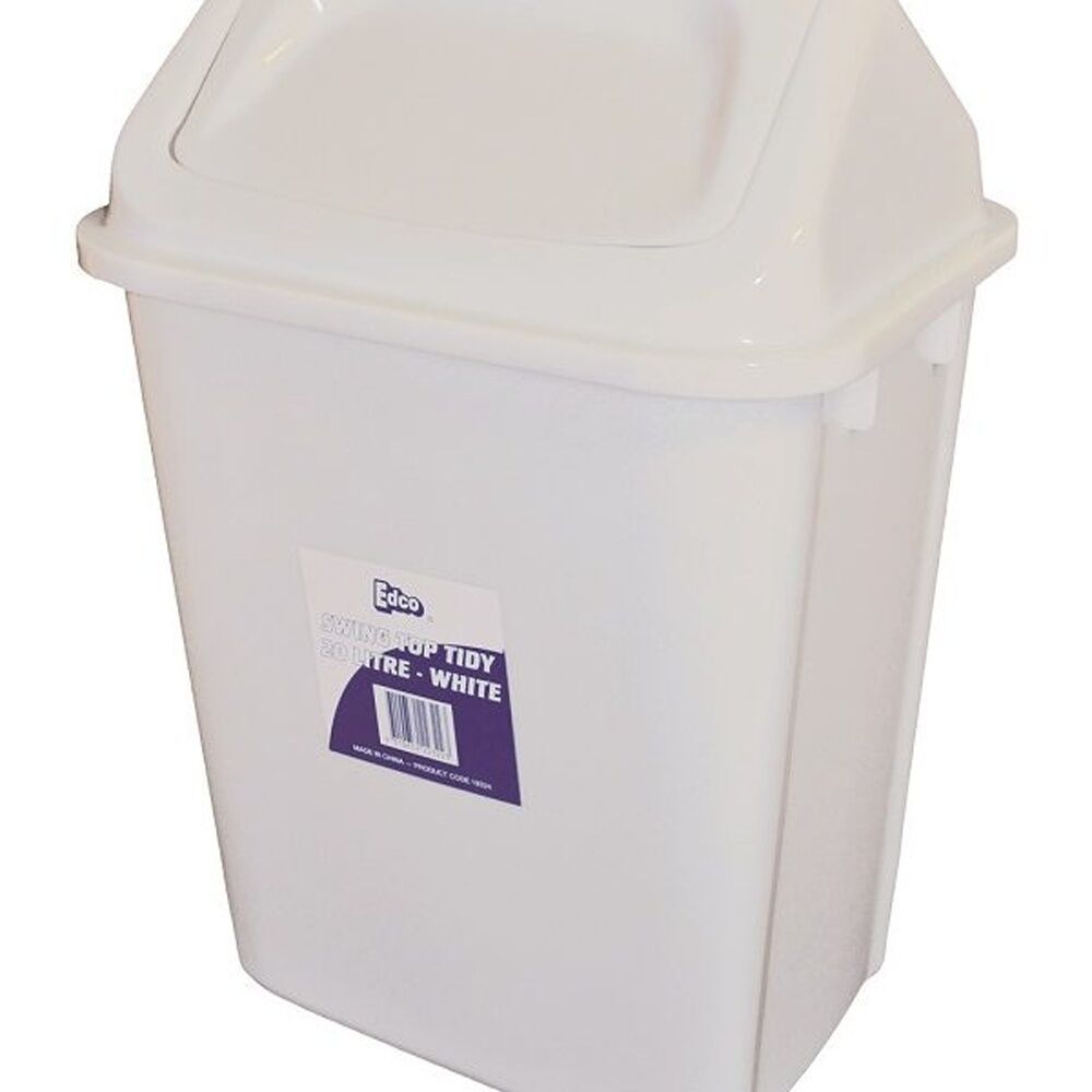 Edco Double Sided Swing Top Tidy Bin w/ Removable Lid 20L White (2 Pack) — image 2