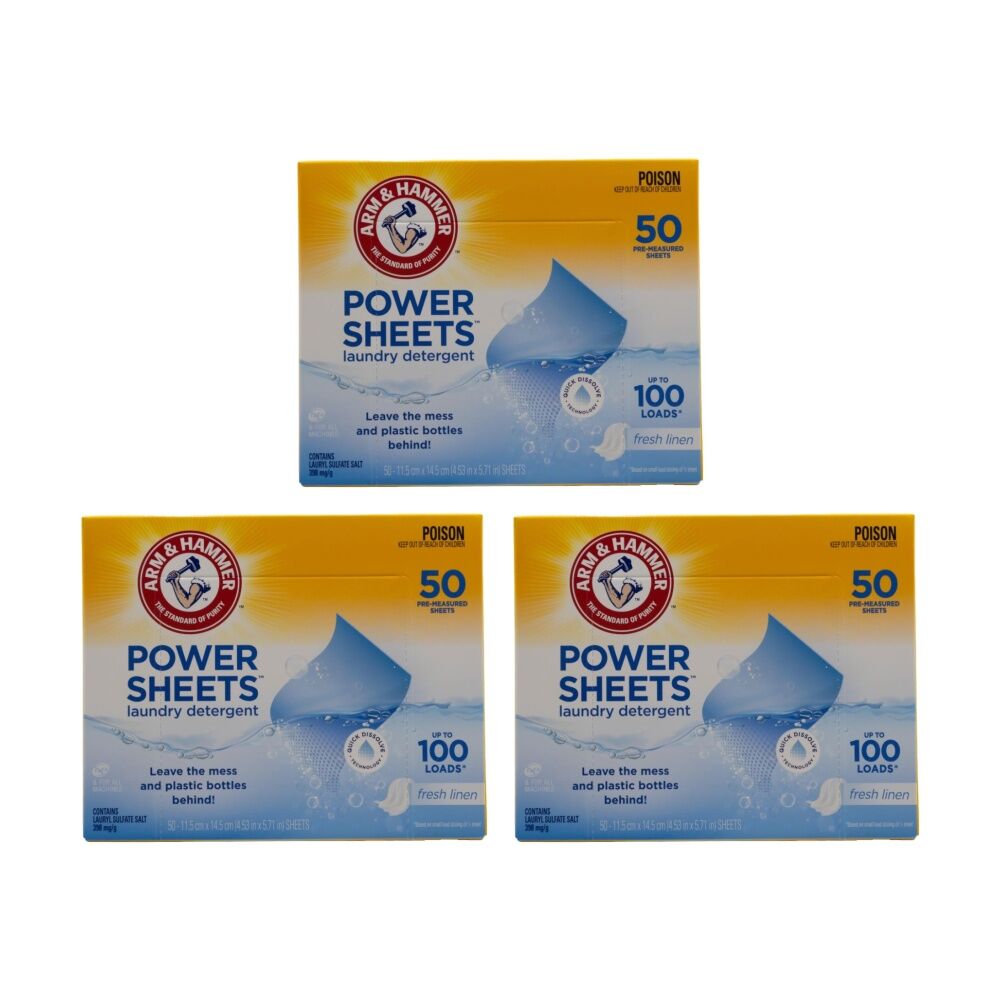 Arm & Hammer 50pc Arm & Hammer Laundry Detergent Power Sheets Up To 100 Loads Fresh Linen (3 Pack)