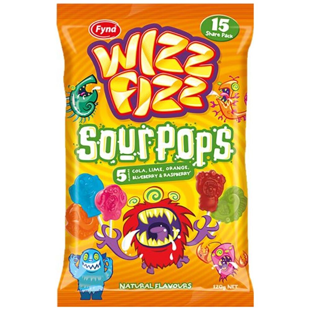 Wizz Fizz Sour Pops 120g Fruit Flavour Gummies/Lollies