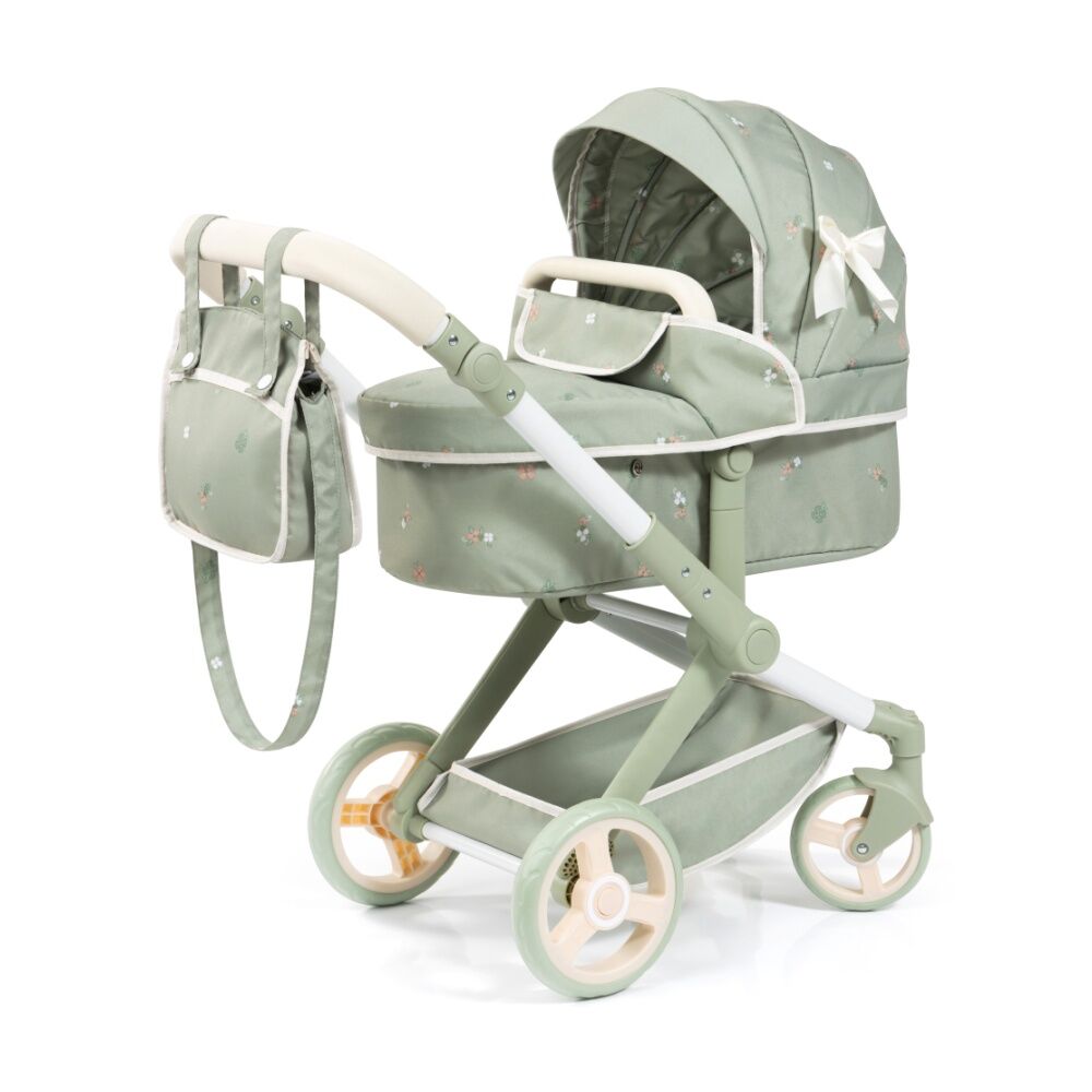 Bayer Xeo Doll Pram Flower Convertible Jogger Adjustable Handle Sage Green 52cm Bayer