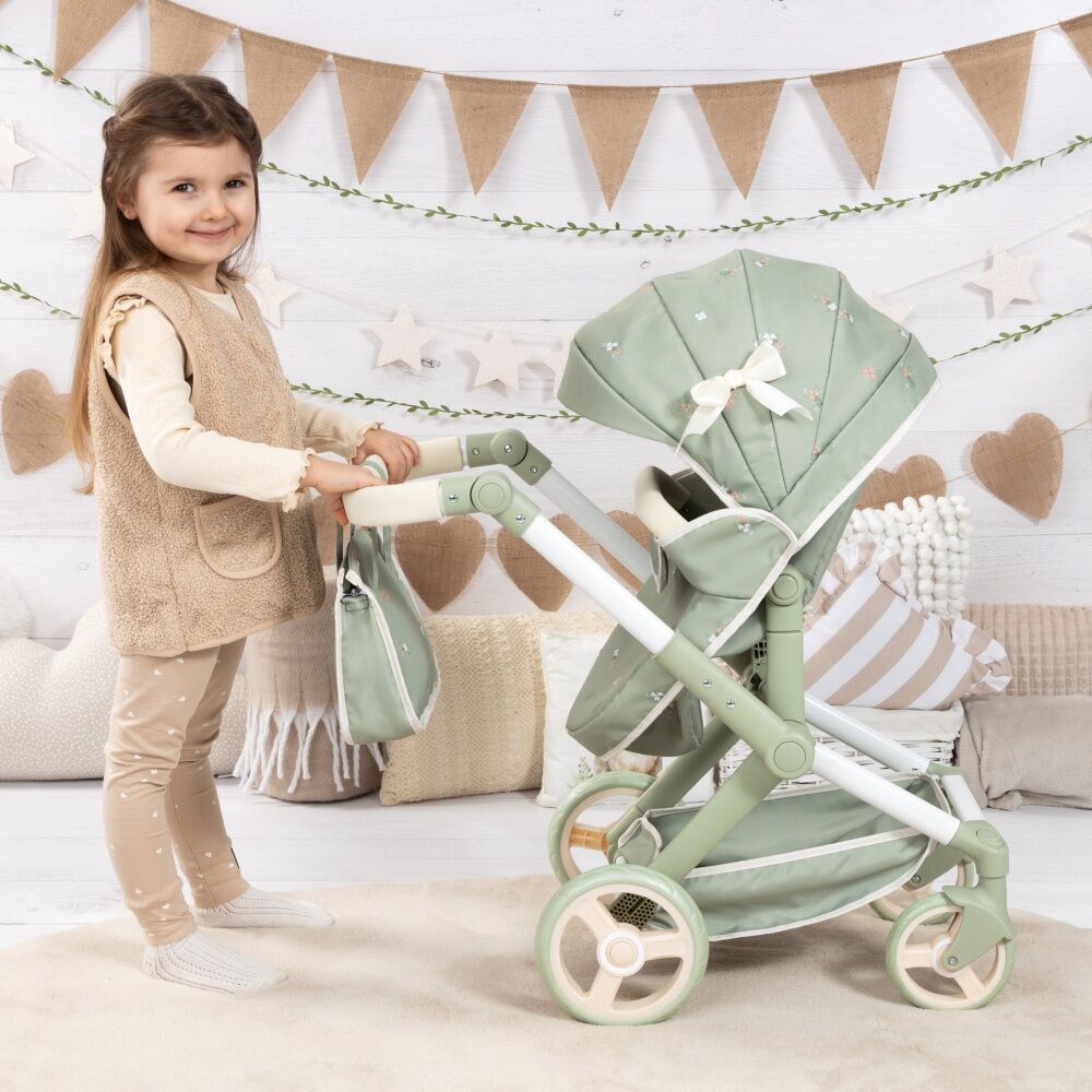Bayer Xeo Doll Pram Flower Convertible Jogger Adjustable Handle Sage Green 52cm Bayer — image 2