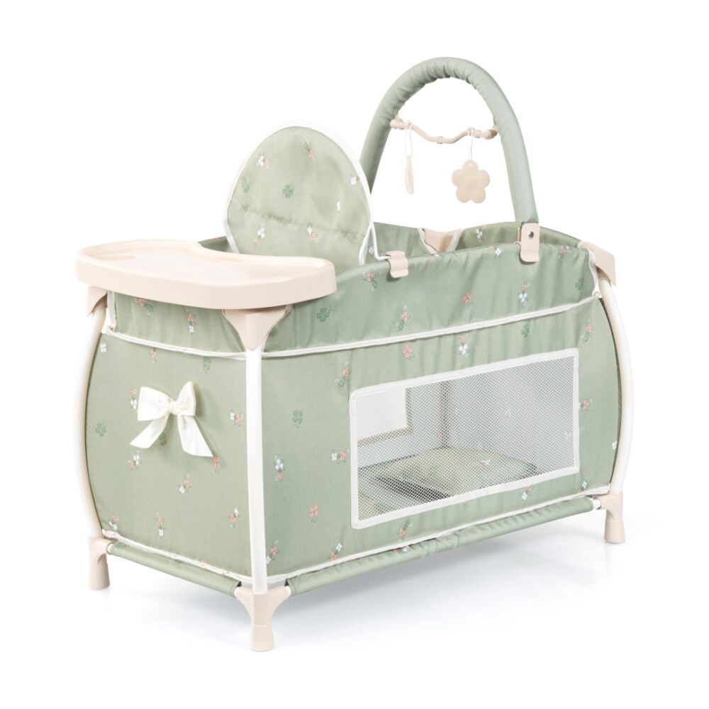 Bayer Multi Bed Doll Cot Integrated High Chair For Dolls Soft Sage Green 46cm Bayer