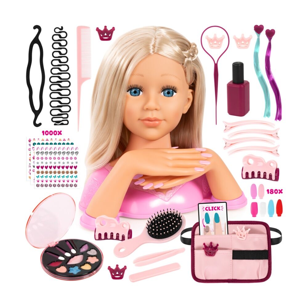 Bayer Charlene Supermodel Magic Nails Blonde Styling Head - 27cm Doll With Removable Fingernails, Hair Accessories, And Make-Up - Creative Styling