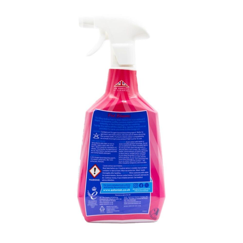Astonish 750ml Fabric Stain Remover Oxy Active - Instantly Removes Tough Stains - Pink Blossom Fragrance - Suitable For Pre-Wash Treatment - Easy — image 3