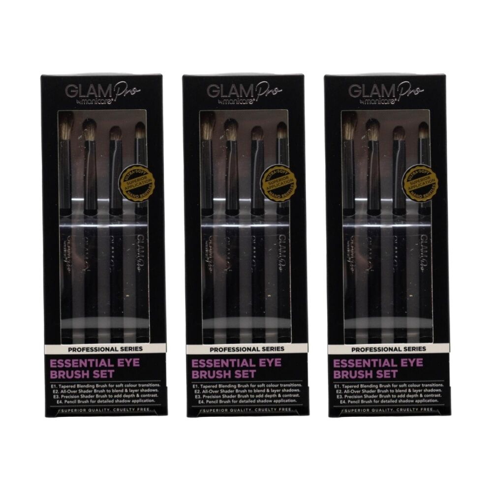 Manicare 4pc Manicare Essential Eye Brush Set Glam Pro Professional Series (3 Pack)