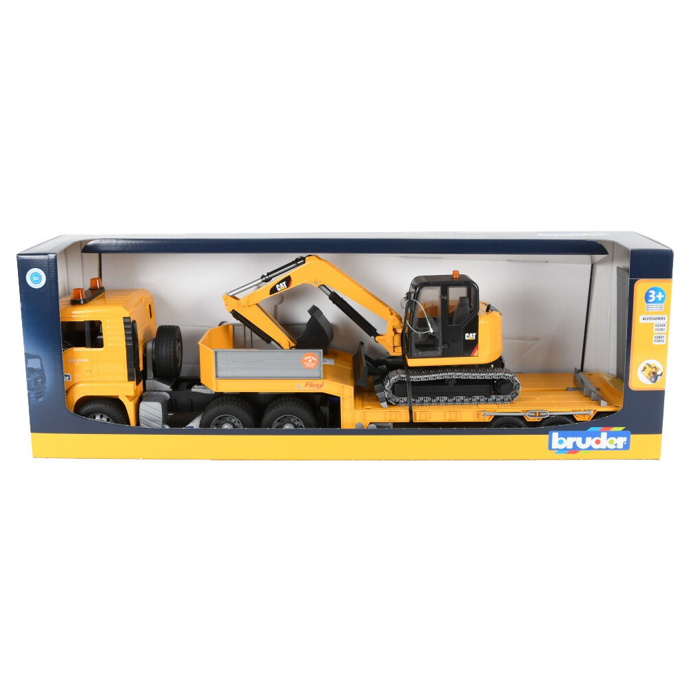 Bruder MAN TGA Low Loader With CAT Mini Excavator Kids Toy Yellow Bruder