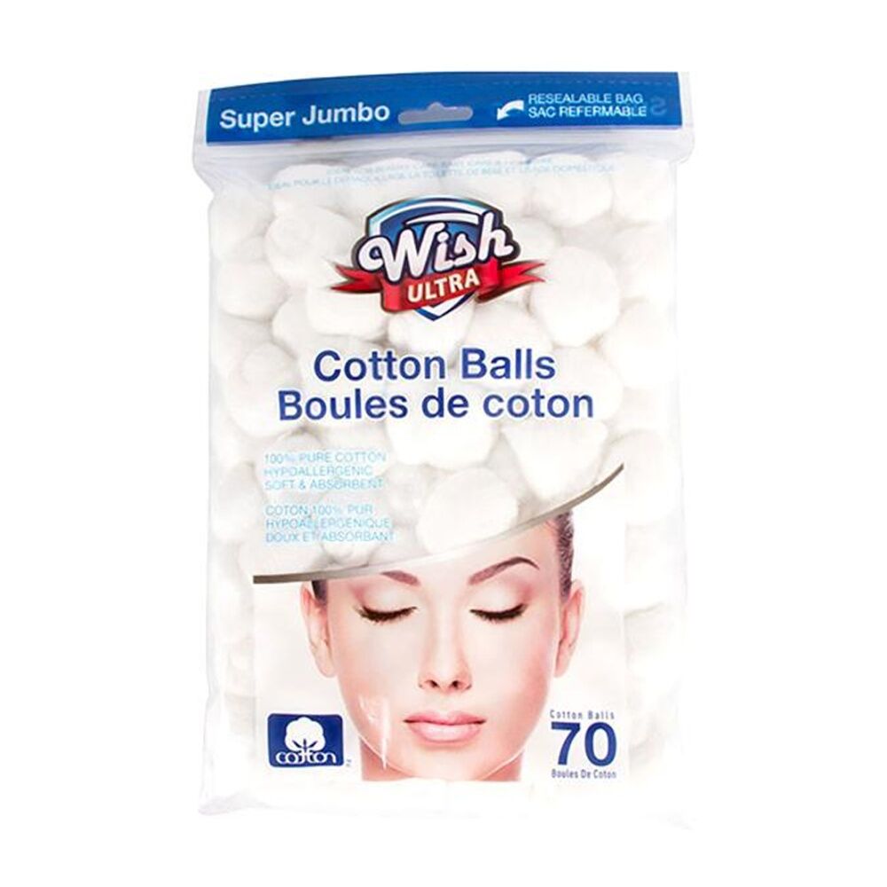 Wish Ultra Pure Cotton Balls Hypoallergenic Super Jumbo (70 Pieces)