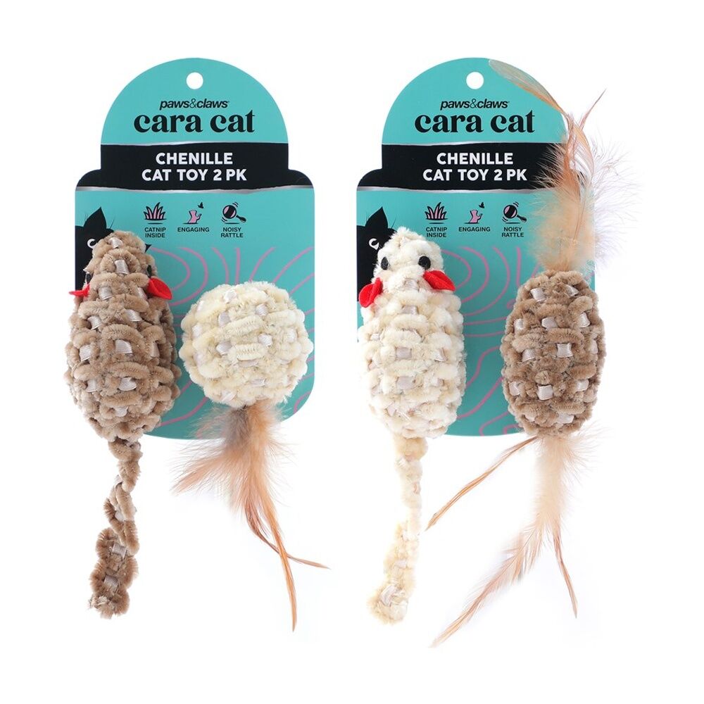 Paws and Claws Cara Cat Chenille Rattle Play Toy Set 7x3x3cm Assorted (2 Pieces) — image 2